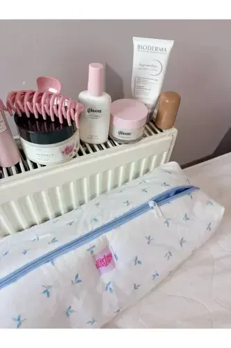 Сумка для завивки волос с белыми синими цветами, совместимая с Airwrap Airstrait, большая дорожная сумка - белые синие цветы - 5