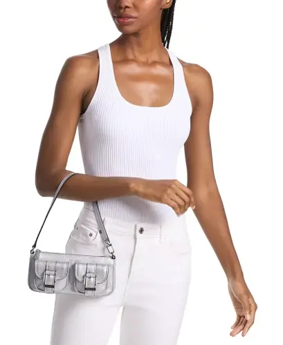 Сумка Michael Kors Zoe Small из кожи с конвертируемым узким плечевым ремнем — серебристая - 5