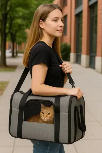 Сумка-переноска для кошек и собак | Подходит для авиаперелетов, с ремнем для крепления к чемодану | Водонепроницаемая удобная сумка - синяя - 6