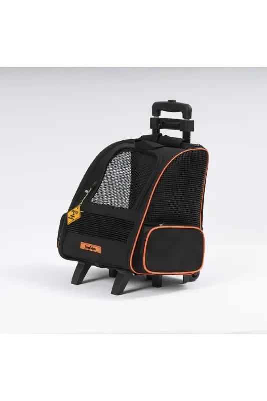 Сумка-тележка для переноски кошек и собак на колесиках, с пластиковой сеткой, моющаяся, с выдвижным механизмом - черная - 2