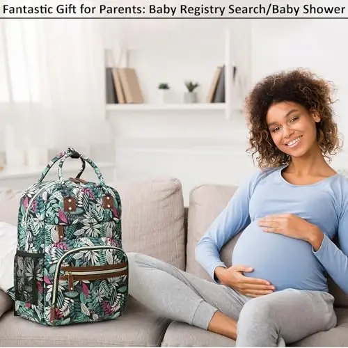 Сумка-тоут для подгузников для женщин Большая вместимость, сумка для детских вещей с термокарманами Многофункциональные сумки для подгузников для мальчиков и девочек Водонепроницаемые сумки для мальчиков и девочек Сумка для беременных мам с разноцветными листьями - 5