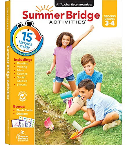 Summer Bridge Activities 3rd to 4th Grade Workbook, Math, Reading Comprehension, Writing, Science, Social Studies, Fitness Summer Learning Activities, 4th Grade Workbooks All Subjects With Flash Cards - 1