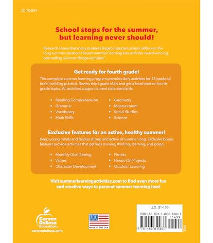 Summer Bridge Activities 3rd to 4th Grade Workbook, Math, Reading Comprehension, Writing, Science, Social Studies, Fitness Summer Learning Activities, 4th Grade Workbooks All Subjects With Flash Cards - 2