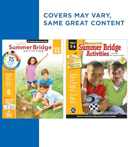 Summer Bridge Activities 3rd to 4th Grade Workbook, Math, Reading Comprehension, Writing, Science, Social Studies, Fitness Summer Learning Activities, 4th Grade Workbooks All Subjects With Flash Cards - 3