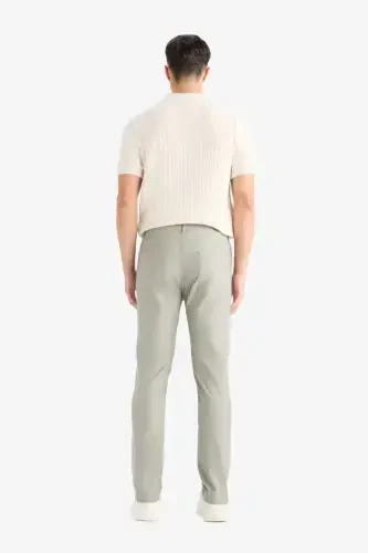 Summer Chino Canvas Textured Trousers Slim Fit Narrow Cut Pocketed Narrow Leg-Khaki - 2