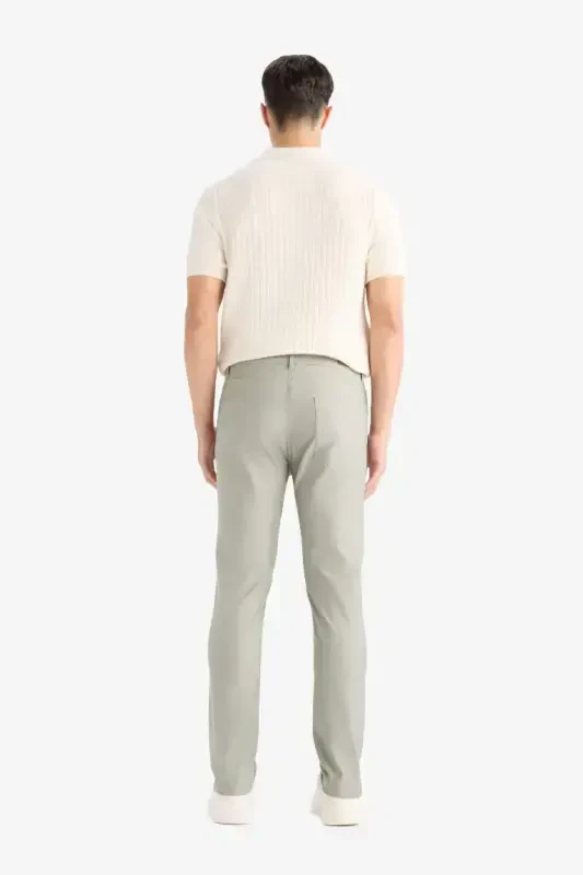 Summer Chino Canvas Textured Trousers Slim Fit Narrow Cut Pocketed Narrow Leg-Khaki - 2