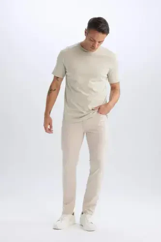 Summer Chino Canvas Textured Trousers Slim Fit Narrow Cut Pocketed Slim Leg-Sand - DEFACTO (1)