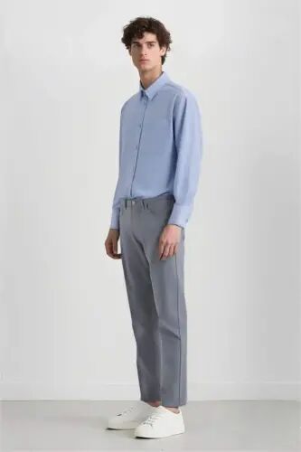 Summer Chino Canvas Trousers Slim Fit Narrow Cut Pocketed Slim Leg - Light Indigo - 3