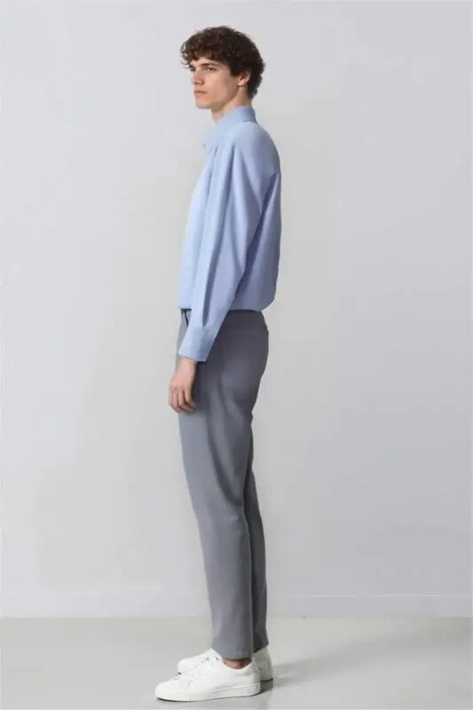 Summer Chino Canvas Trousers Slim Fit Narrow Cut Pocketed Slim Leg - Light Indigo - 5
