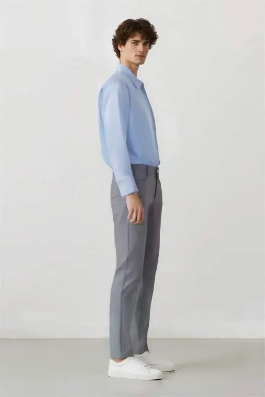 Summer Chino Canvas Trousers Slim Fit Narrow Cut Pocketed Slim Leg - Light Indigo - 6