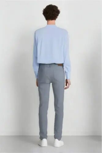 Summer Chino Canvas Trousers Slim Fit Narrow Cut Pocketed Slim Leg - Light Indigo - 7