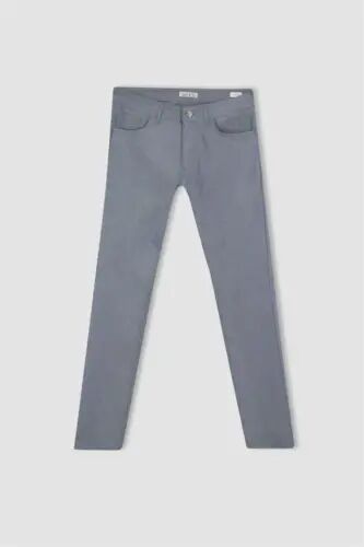 Summer Chino Canvas Trousers Slim Fit Narrow Cut Pocketed Slim Leg - Light Indigo - 8