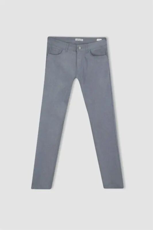 Summer Chino Canvas Trousers Slim Fit Narrow Cut Pocketed Slim Leg - Light Indigo - 8