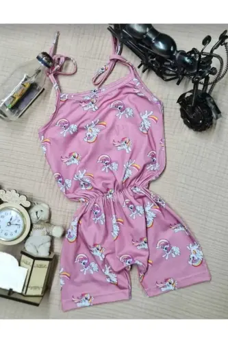 Summer Digital Printed Strappy Girl Jumpsuit Dress 