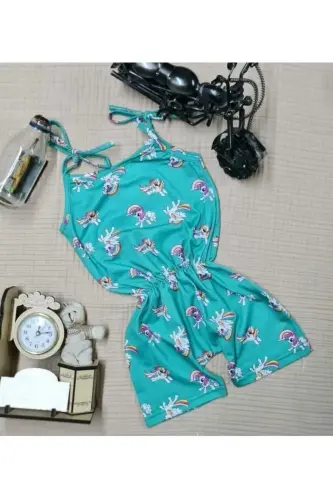 Summer Digital Printed Strappy Girl Jumpsuit Dress 
