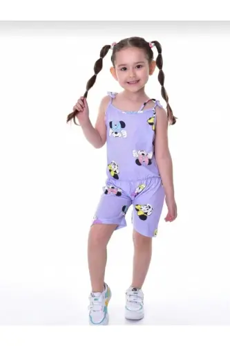 Summer Digital Printed Strappy Girl Jumpsuit Dress-Lilac 