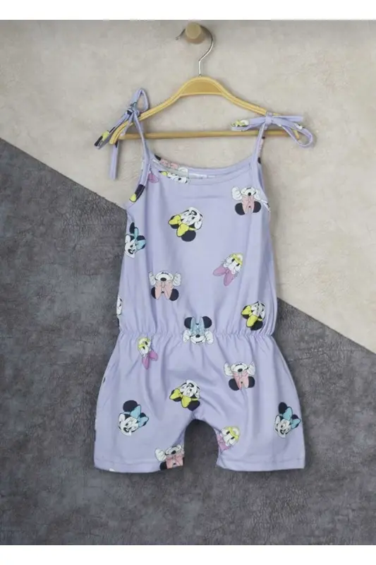 Summer Digital Printed Strappy Girl Jumpsuit Dress-Lilac - 2