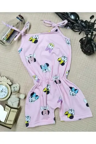 Summer Digital Printed Tank Top Girl Jumpsuit Dress-Pink 