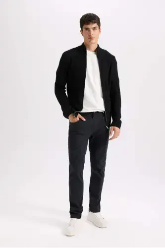 Summer Gabardine Chino Canvas Trousers Slim Fit Narrow Cut Slim Leg Pocketed-Dark Anthracite 