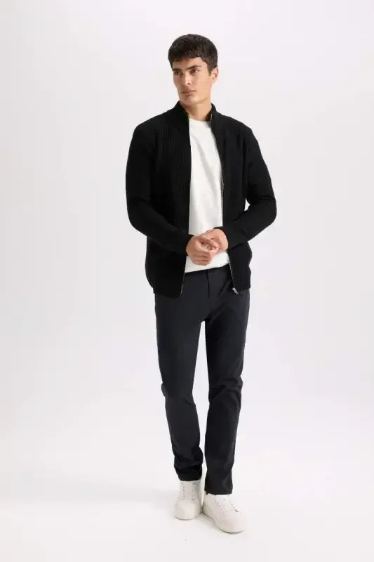 Summer Gabardine Chino Canvas Trousers Slim Fit Narrow Cut Slim Leg Pocketed-Dark Anthracite - 3