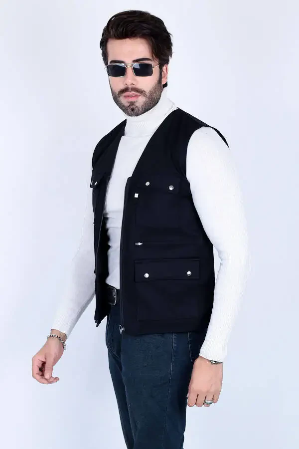 Summer linen men's vest, multi-pocket. - 2