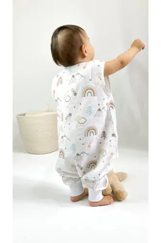 Summer Muslin Sleep Sack, 0.5 Tog Single Layer Baby Sleep Sack, Rainbow Pattern Unisex Baby Sleepsuit - 5