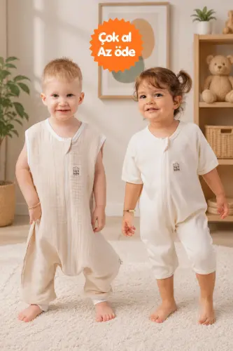 Summer Sleeping Bag Set 0.5 Tog 2-Pack 100% Natural Cotton Beige - Sand Beige 