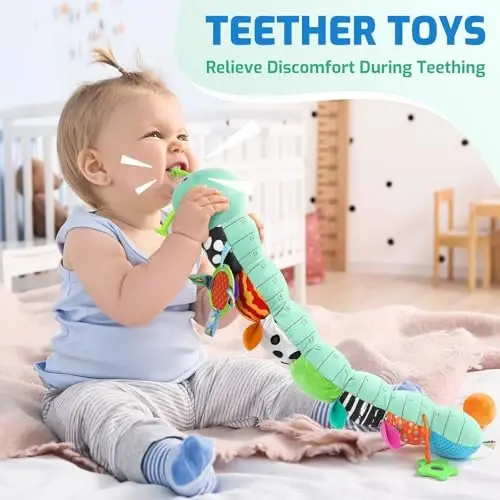 Sumobaby Baby Toys 0-6 6-12 Months, Music Caterpillar Plush Toy with Baby Mirror, Pull String&Crinkle Rattle,Infant Teething Toys,Tummy Time for 0-3-6-12 Month Boys Girls Newborn Gifts (Blue-Leaf) - 4