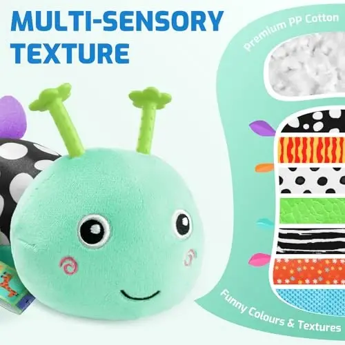 Sumobaby Baby Toys 0-6 6-12 Months, Music Caterpillar Plush Toy with Baby Mirror, Pull String&Crinkle Rattle,Infant Teething Toys,Tummy Time for 0-3-6-12 Month Boys Girls Newborn Gifts (Blue-Leaf) - 2