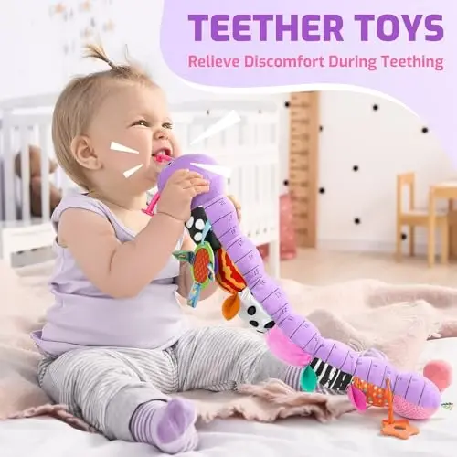 Sumobaby Baby Toys 0-6 6-12 Months, Music Caterpillar Plush Toy with Baby Mirror, Pull String&Crinkle Rattle,Infant Teething Toys,Tummy Time for 0-3-6-12 Month Boys Girls Newborn Gifts (Purple-Leaf) - 4