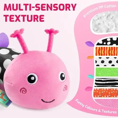 Sumobaby Baby Toys 0-6 6-12 Months,Music Caterpillar Plush Toy with Baby Mirror, Pull String&Crinkle Rattle,Infant Sensory Toys,Tummy Time for 0-3-6-12 Month Boys Girls Newborn Gifts (Pink-Leaf) - 2