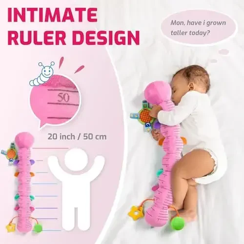 Sumobaby Baby Toys 0-6 6-12 Months,Music Caterpillar Plush Toy with Baby Mirror, Pull String&Crinkle Rattle,Infant Sensory Toys,Tummy Time for 0-3-6-12 Month Boys Girls Newborn Gifts (Pink-Leaf) - 5