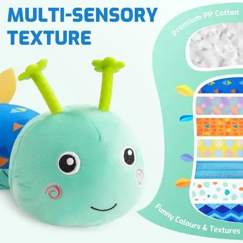 Sumobaby Baby Toys Musical Caterpillar, Stuffed Animal Activity Soft Toys with Teether,Multi-Sensory Crinkle, Rattle and Textures, for Tummy Time Baby Toys 0 to 12 Months Boys,Girls,Caterpillar(Blue) - 2
