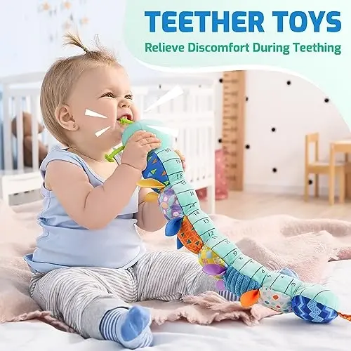 Sumobaby Baby Toys Musical Caterpillar, Tuffed Animal Activity Yumshoq O'yinchoqlar Tishlagich,Multi-Sensorli Crinkle, Rattle va To'qimalar bilan, Qorin vaqti uchun chaqaloq o'yinchoqlari 0 dan 12 Oylik O'g'il bolalar,Qizlar,Caterpillar(Moviy) - 1