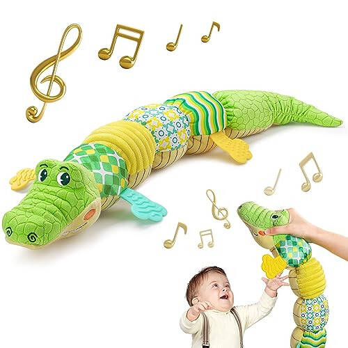 Sumobaby Baby Toys Musical Crocodile, Stuffed Animal Activity Soft Toys with Teether, Multi-Sensory Crinkle, Rattle and Textures, for Tummy Time baby toys 0 to 12 months Boys, Girls, Alligator (Green) - 1