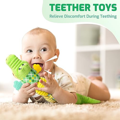 Sumobaby Baby Toys Musical Crocodile, Stuffed Animal Activity Soft Toys with Teether, Multi-Sensory Crinkle, Rattle and Textures, for Tummy Time baby toys 0 to 12 months Boys, Girls, Alligator (Green) - 4