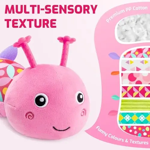 Sumobaby Infant Baby Musical Stuffed Animal Toys for 0-3-6-12 Months,Multi Sensory Toys with Crinkle and Rattles, Tummy Time Toys for Newborn Boys Girls, Caterpillar, Pink - 2