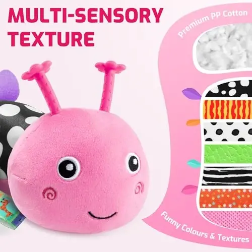 Sumobaby Baby Toys 0-6 6-12 Months,Music Caterpillar Plush Toy with Baby Mirror, Pull String&Crinkle Rattle,Infant Sensory Toys,Tummy Time for 0-3-6-12 Month Boys Girls Newborn Gifts (Pink-Leaf) - 2