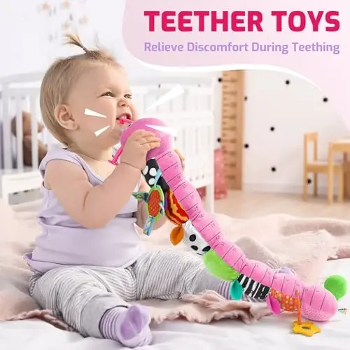 Sumobaby Baby Toys 0-6 6-12 Months,Music Caterpillar Plush Toy with Baby Mirror, Pull String&Crinkle Rattle,Infant Sensory Toys,Tummy Time for 0-3-6-12 Month Boys Girls Newborn Gifts (Pink-Leaf) - 4