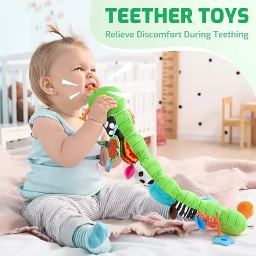 Sumobaby Baby Toys 0-6 6-12 Months, Music Caterpillar Plush Toy with Baby Mirror, Pull String&Crinkle Rattle,Infant Teething Toys,Tummy Time for 0-3-6-12 Month Boys Girls Newborn Gifts (Green-Leaf) - 4