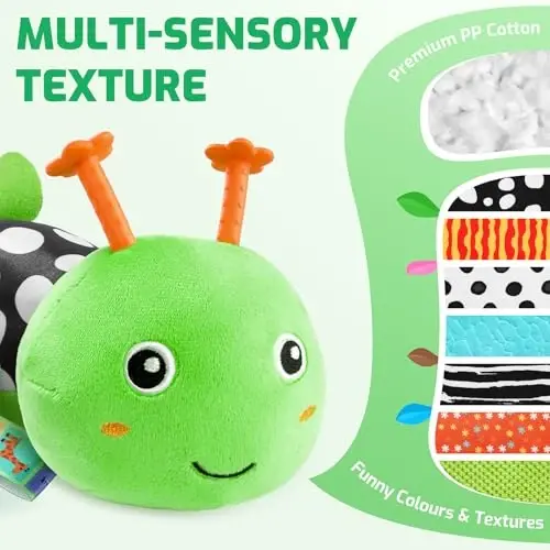 Sumobaby Baby Toys 0-6 6-12 Months, Music Caterpillar Plush Toy with Baby Mirror, Pull String&Crinkle Rattle,Infant Teething Toys,Tummy Time for 0-3-6-12 Month Boys Girls Newborn Gifts (Green-Leaf) - SUMOBABY (1)
