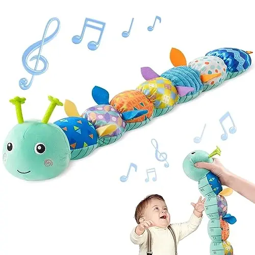 Sumobaby Baby Toys Musical Caterpillar, Stuffed Animal Activity Soft Toys with Teether,Multi-Sensory Crinkle, Rattle and Textures, for Tummy Time Baby Toys 0 to 12 Months Boys,Girls,Caterpillar(Blue) - SUMOBABY
