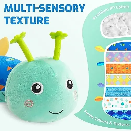 Sumobaby Baby Toys Musical Caterpillar, Stuffed Animal Activity Soft Toys with Teether,Multi-Sensory Crinkle, Rattle and Textures, for Tummy Time Baby Toys 0 to 12 Months Boys,Girls,Caterpillar(Blue) - 2