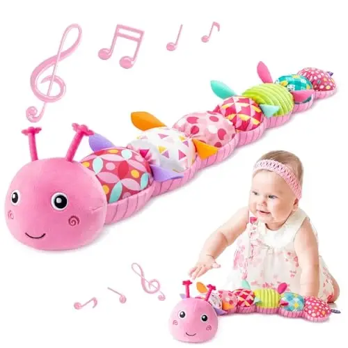 Sumobaby Infant Baby Musical O'yinchoqlar 0-3-6-12 oy, Chaqaloq o'yinchoqlari, yangi tug'ilgan o'g'il qizlar uchun qorin vaqti o'yinchoqlari, Caterpillar, pushti uchun turli xil sensorli o'yinchoqlar - SUMOBABY