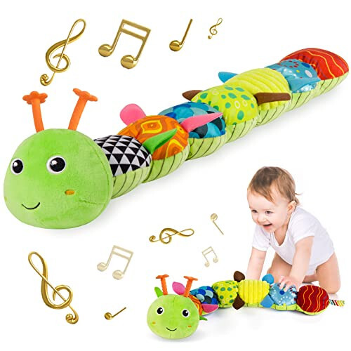 Sumobaby Infant Baby Musical Stuffed Animal Activity Soft Toys with Multi-Sensory Crinkle, Rattle and Textures, for Tummy Time Newborn 0-3-6-12 Months Boys, Girls, Caterpillar - 1