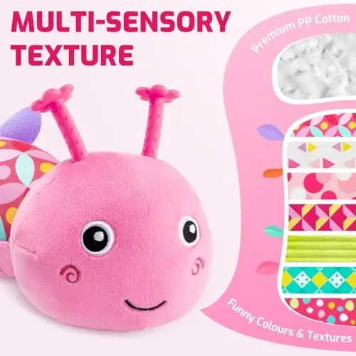 Sumobaby Infant Baby Musical Stuffed Animal Toys for 0-3-6-12 Months,Multi Sensory Toys with Crinkle and Rattles, Tummy Time Toys for Newborn Boys Girls, Caterpillar, Pink - 2