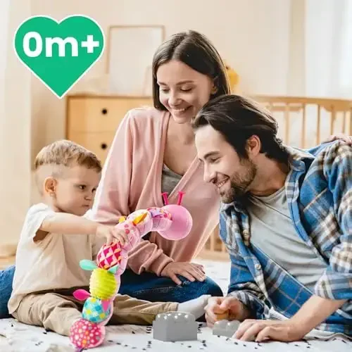 Sumobaby Infant Baby Musical Stuffed Animal Toys for 0-3-6-12 Months,Multi Sensory Toys with Crinkle and Rattles, Tummy Time Toys for Newborn Boys Girls, Caterpillar, Pink - 6