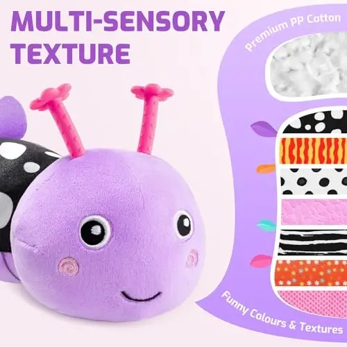 Sumobaby Infant Baby Musical Stuffed Animal Toys for 0-3-6-12 Months,Multi Sensory Toys with Crinkle and Rattles, Tummy Time Toys for Newborn Boys Girls, Caterpillar, Purple - 2
