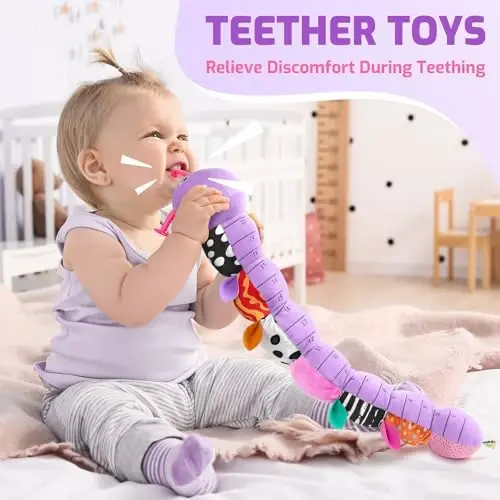 Sumobaby Infant Baby Musical Stuffed Animal Toys for 0-3-6-12 Months,Multi Sensory Toys with Crinkle and Rattles, Tummy Time Toys for Newborn Boys Girls, Caterpillar, Purple - 4