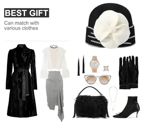 Sumolux Ayollar uchun jun shapkalar Bosh suyagi Beret Gul манжетли Frantsuz Vintage libos Cloche Klassik qish 1920-yillar - 6